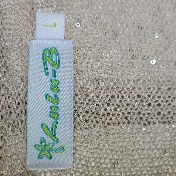 Lulu-B Sz L Asymmetrical Hem Knit Sparkly Summer Sweater Top 3/4 Sleeves Beige - Picture 7 of 12